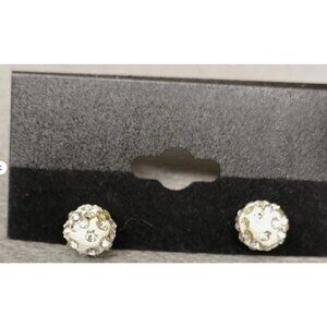 Vintage Sparkling Clear Crystal Earrings Disco‎ Ball Pierced